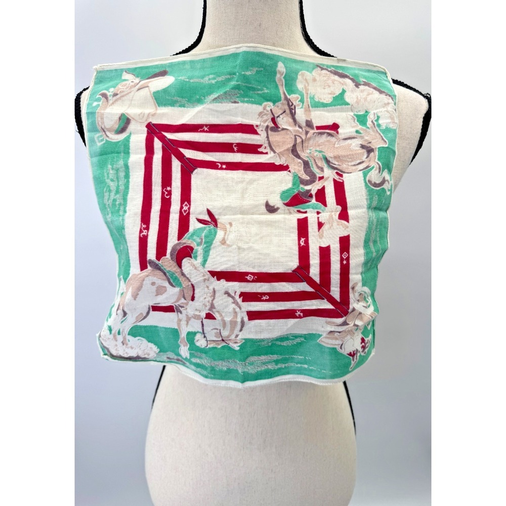 Vintage Horse Equestrian Cowboy Cotton Scarf Handkerchief 12.5" x 13" Accessory